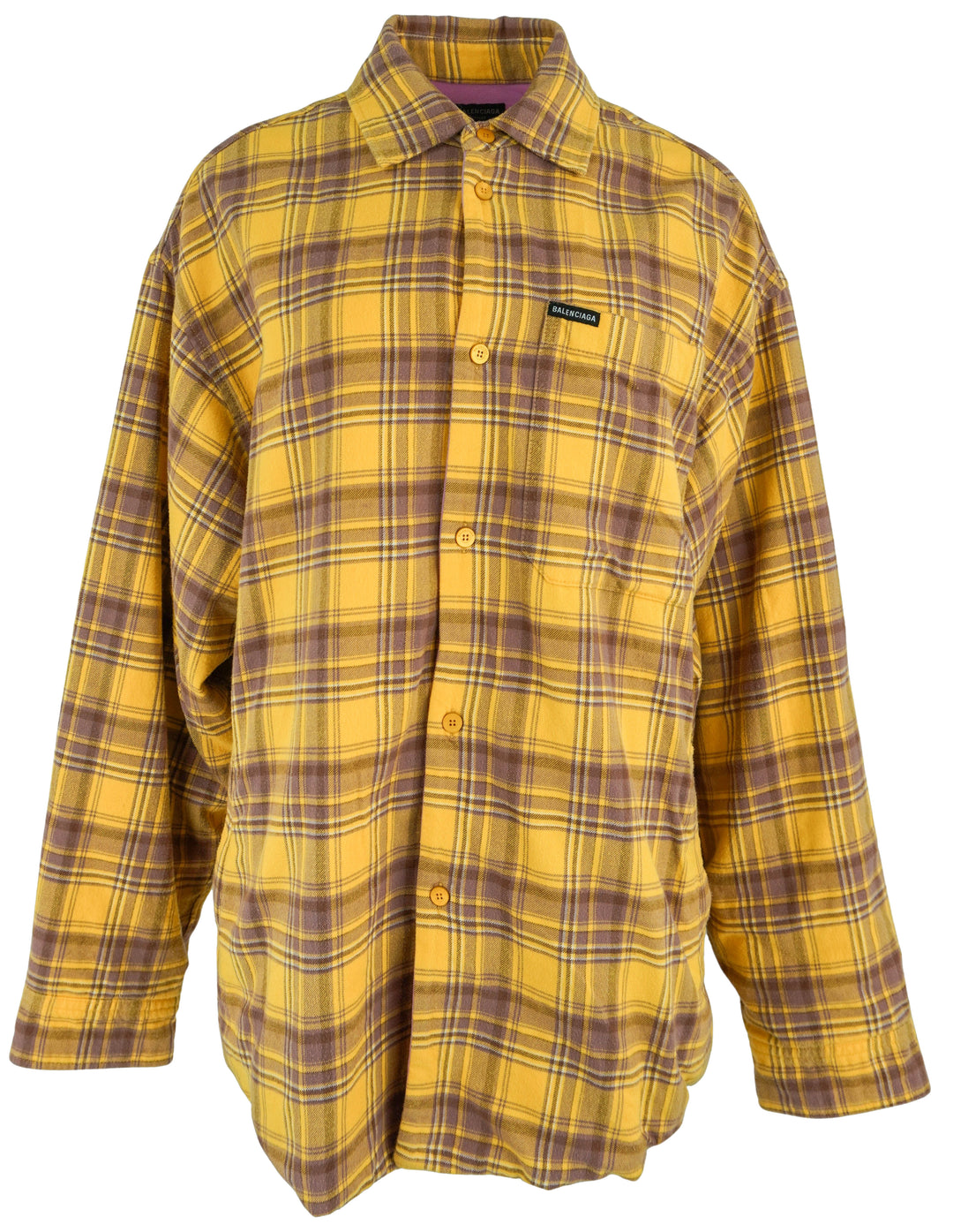 Balenciaga Oversized Plaid Print Shirt in Yellow and Purple - Discounts on Balenciaga at UAL