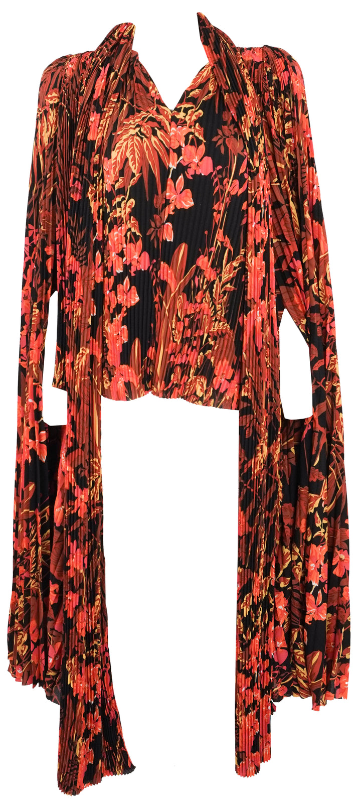 Balenciaga Floral Pleated Cape Effect Top in Orange/Red - Discounts on Balenciaga at UAL