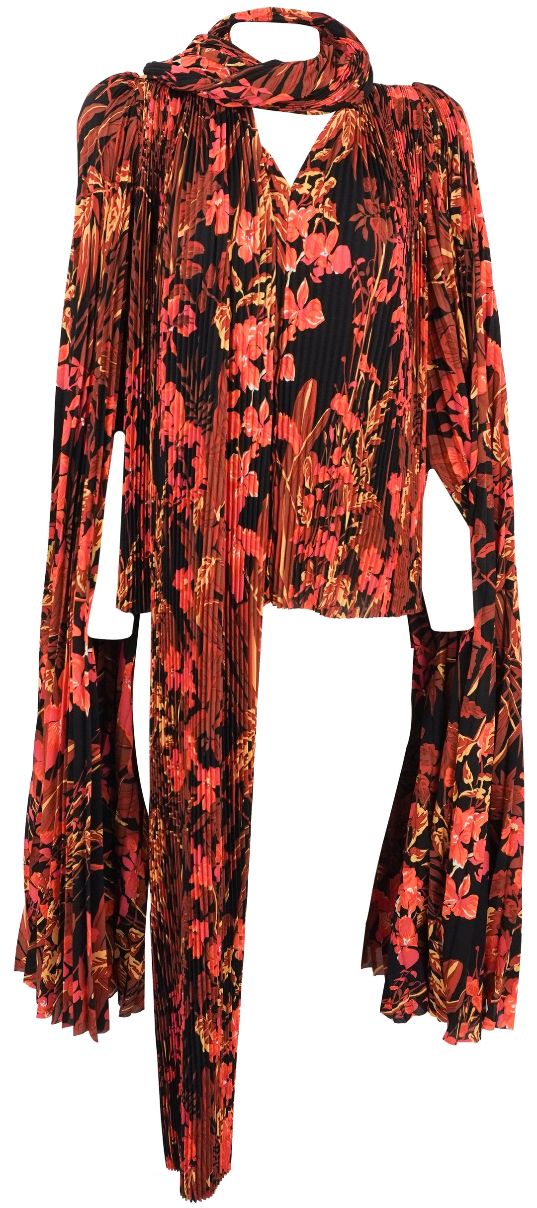 Balenciaga Floral Pleated Cape Effect Top in Orange/Red - Discounts on Balenciaga at UAL