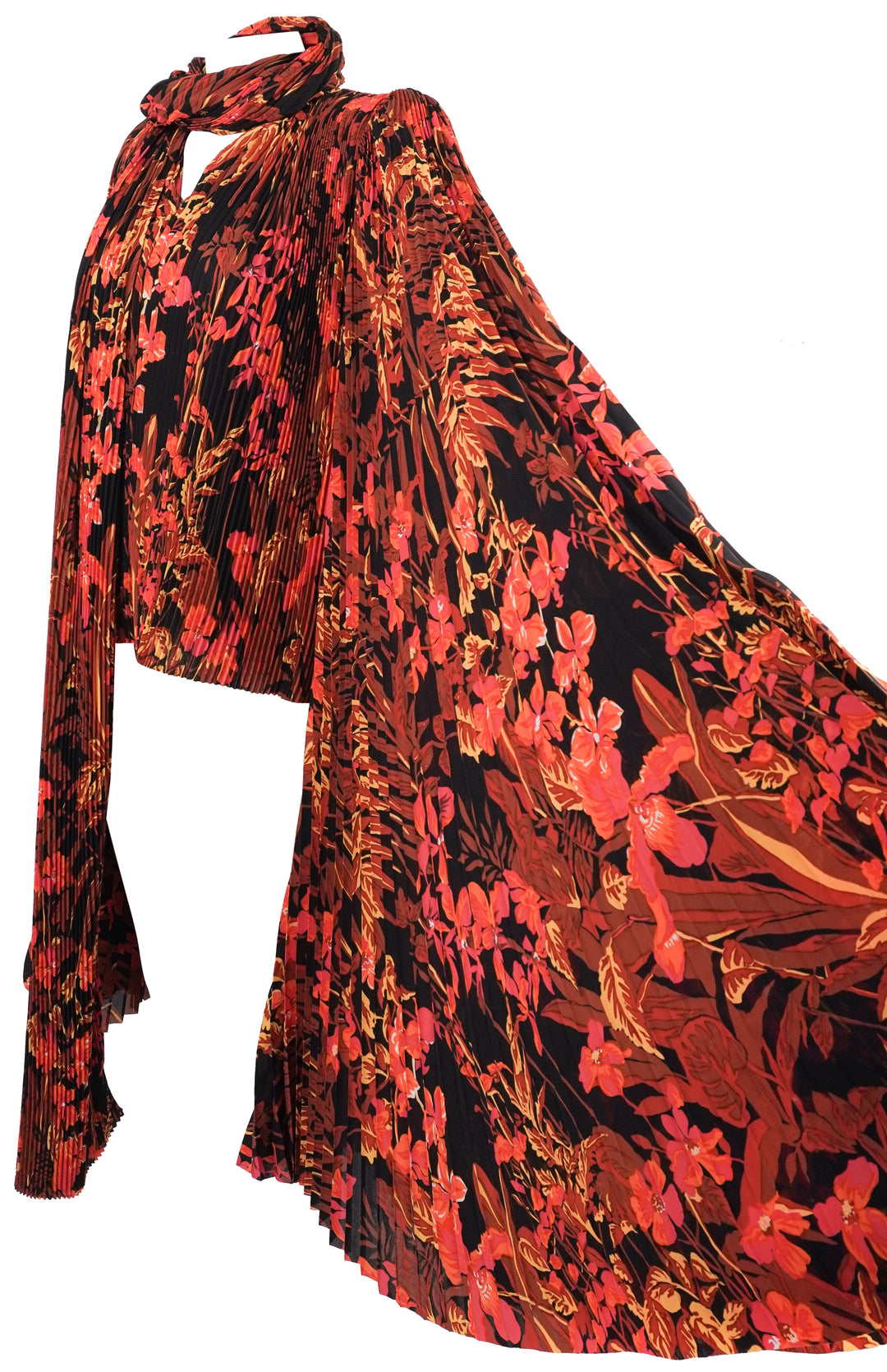 Balenciaga Floral Pleated Cape Effect Top in Orange/Red - Discounts on Balenciaga at UAL