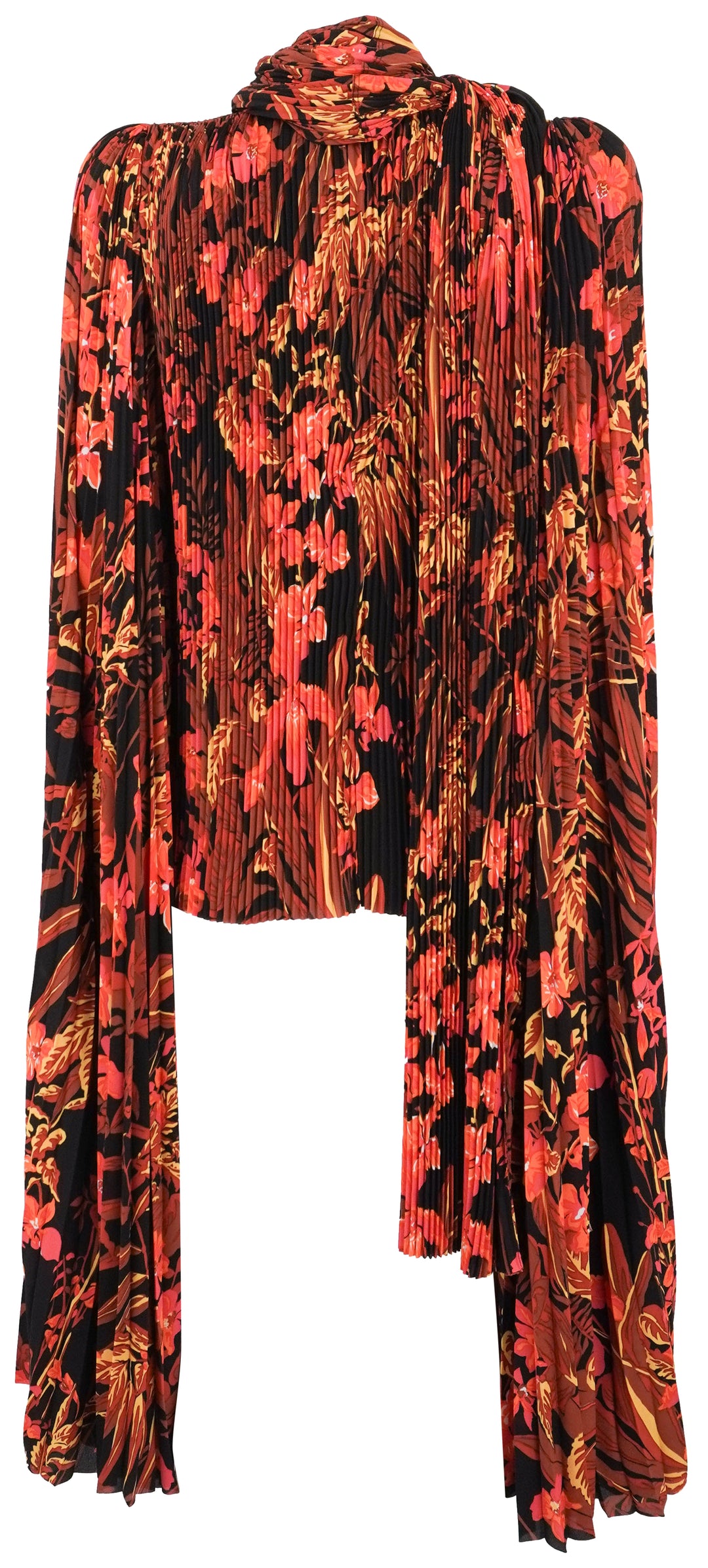 Balenciaga Floral Pleated Cape Effect Top in Orange/Red - Discounts on Balenciaga at UAL