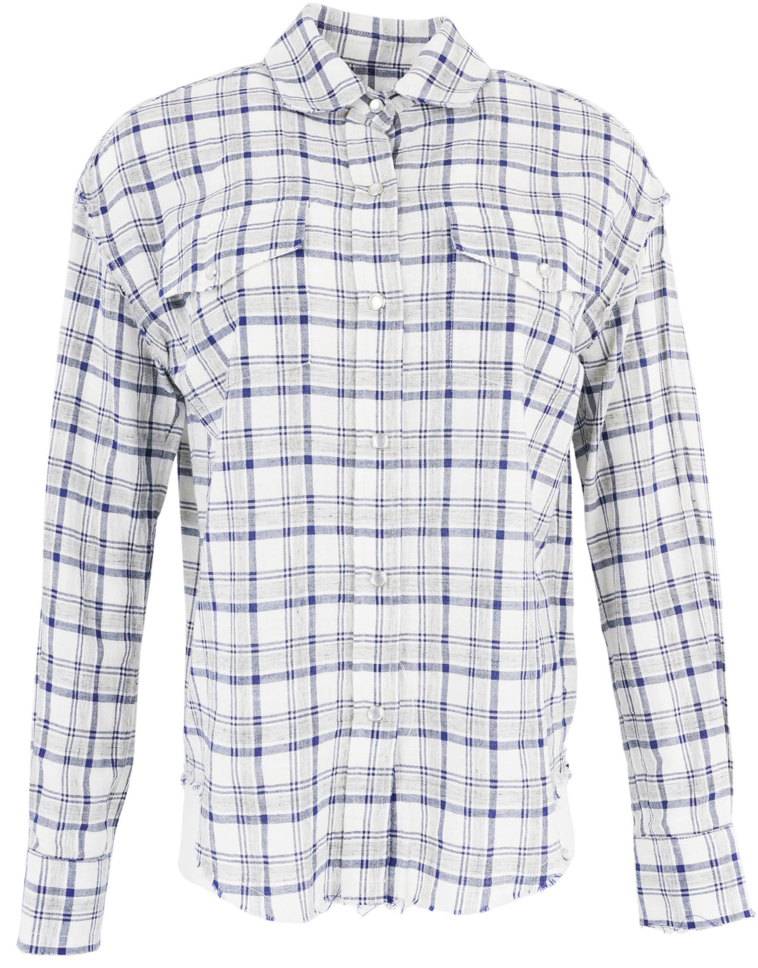 TWP Plaid Distressed Button Up Shirt in Grey and Blue - Discounts on TWP at UAL