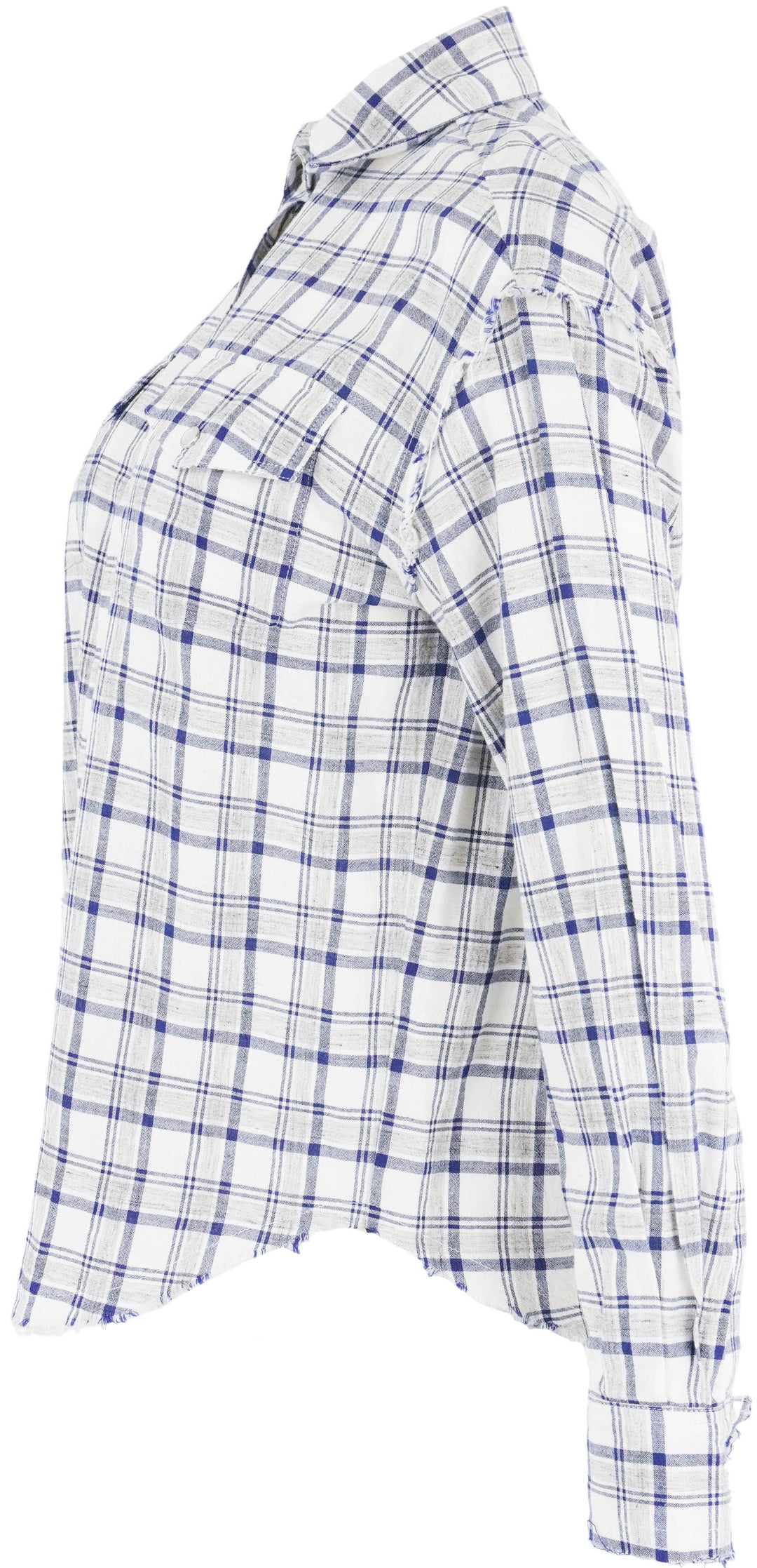 TWP Plaid Distressed Button Up Shirt in Grey and Blue - Discounts on TWP at UAL