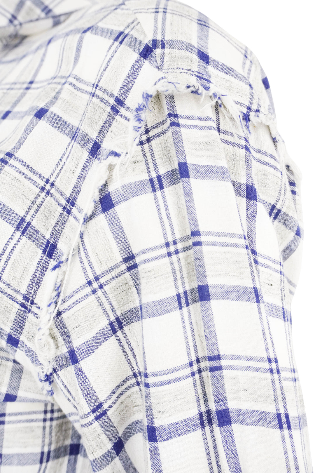 TWP Plaid Distressed Button Up Shirt in Grey and Blue - Discounts on TWP at UAL