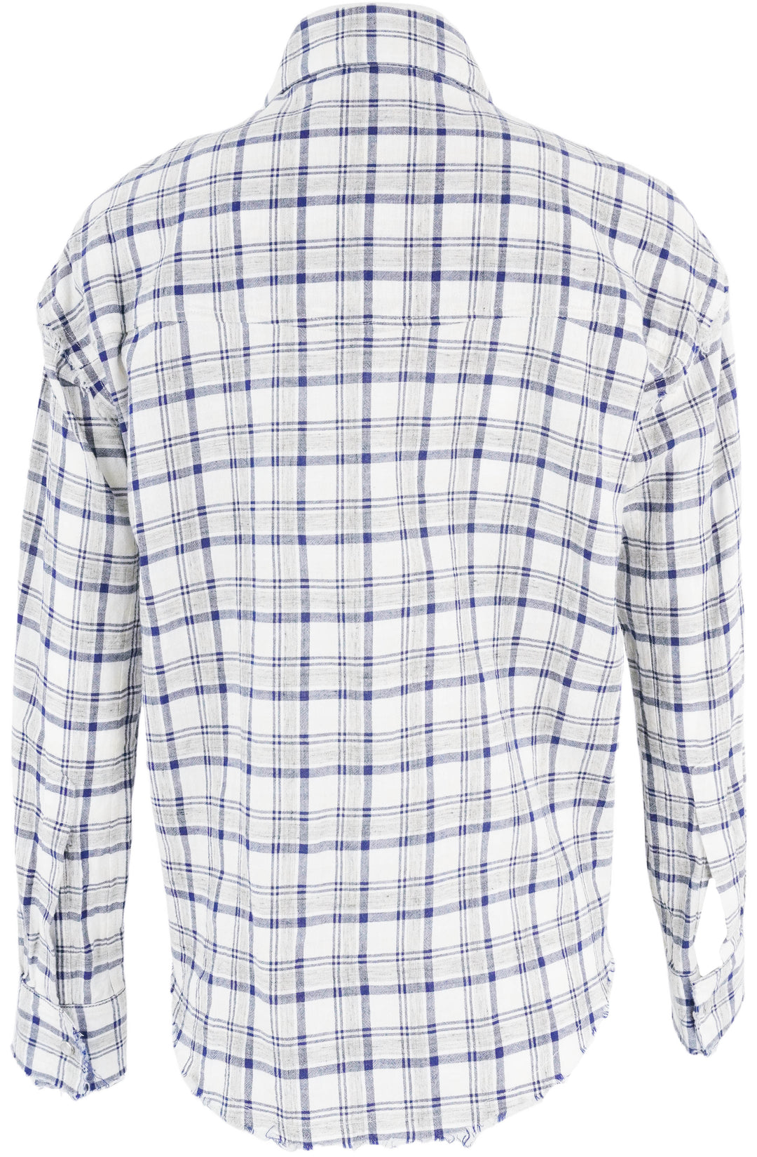 TWP Plaid Distressed Button Up Shirt in Grey and Blue - Discounts on TWP at UAL