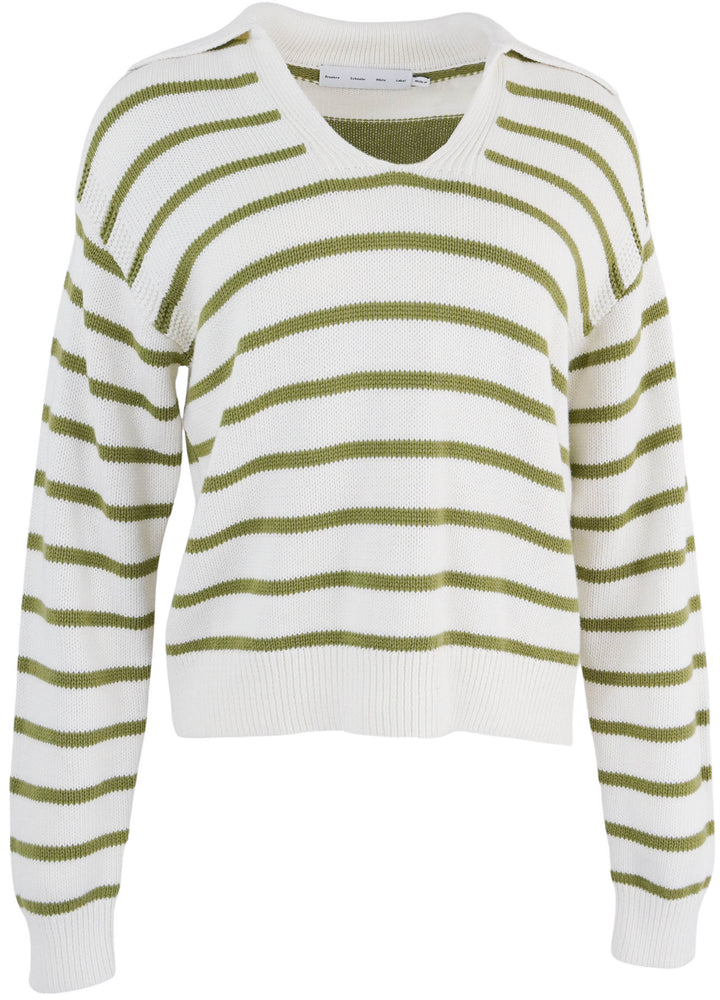 Proenza Schouler White Label Stripe Murphy Sweater in Chalk and Willow - Discounts on Proenza Schouler White Label at UAL