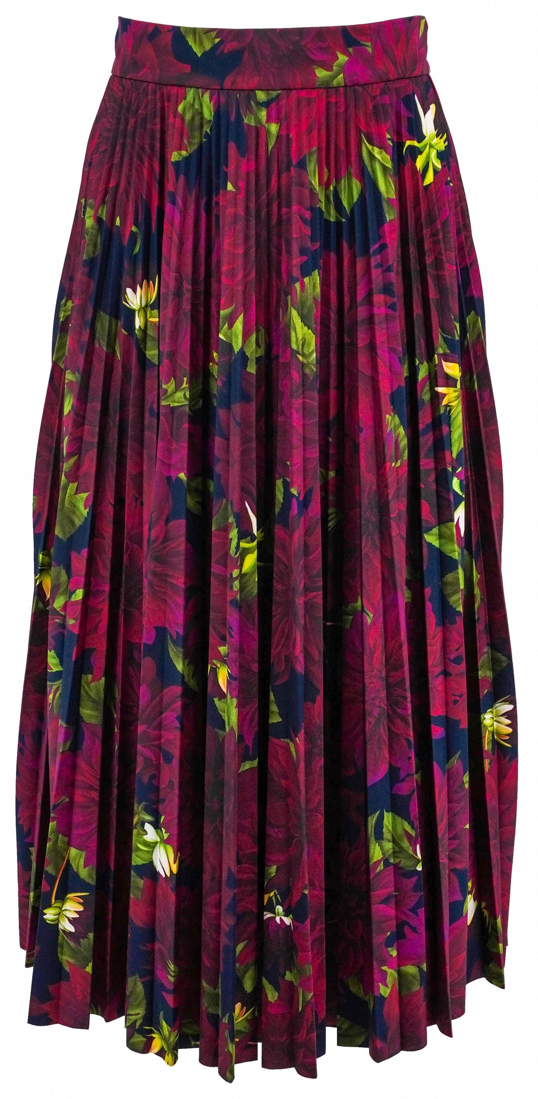 Oscar de la Renta Pleated Midi Skirt in Purple Floral - Discounts on Oscar de la Renta at UAL