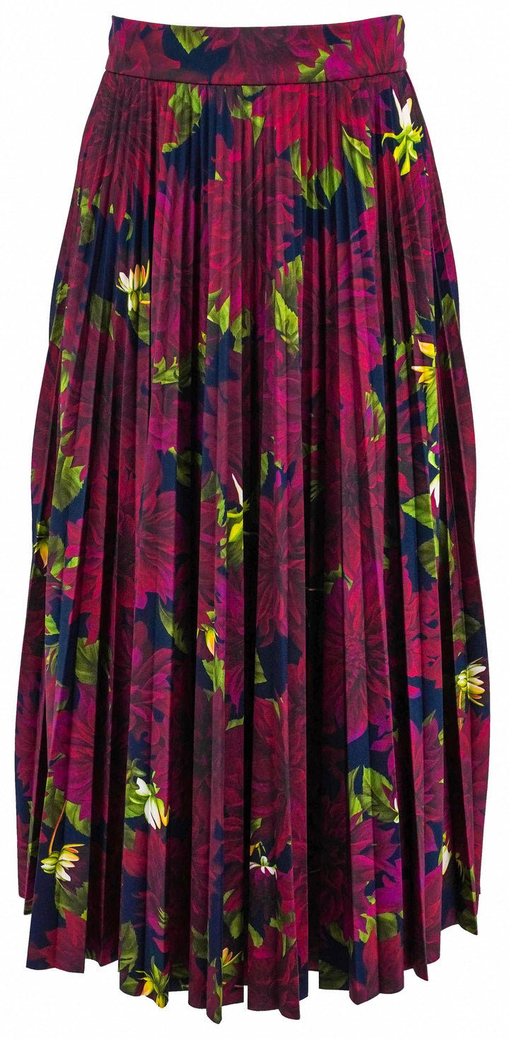 Oscar de la Renta Pleated Midi Skirt in Purple Floral - Discounts on Oscar de la Renta at UAL