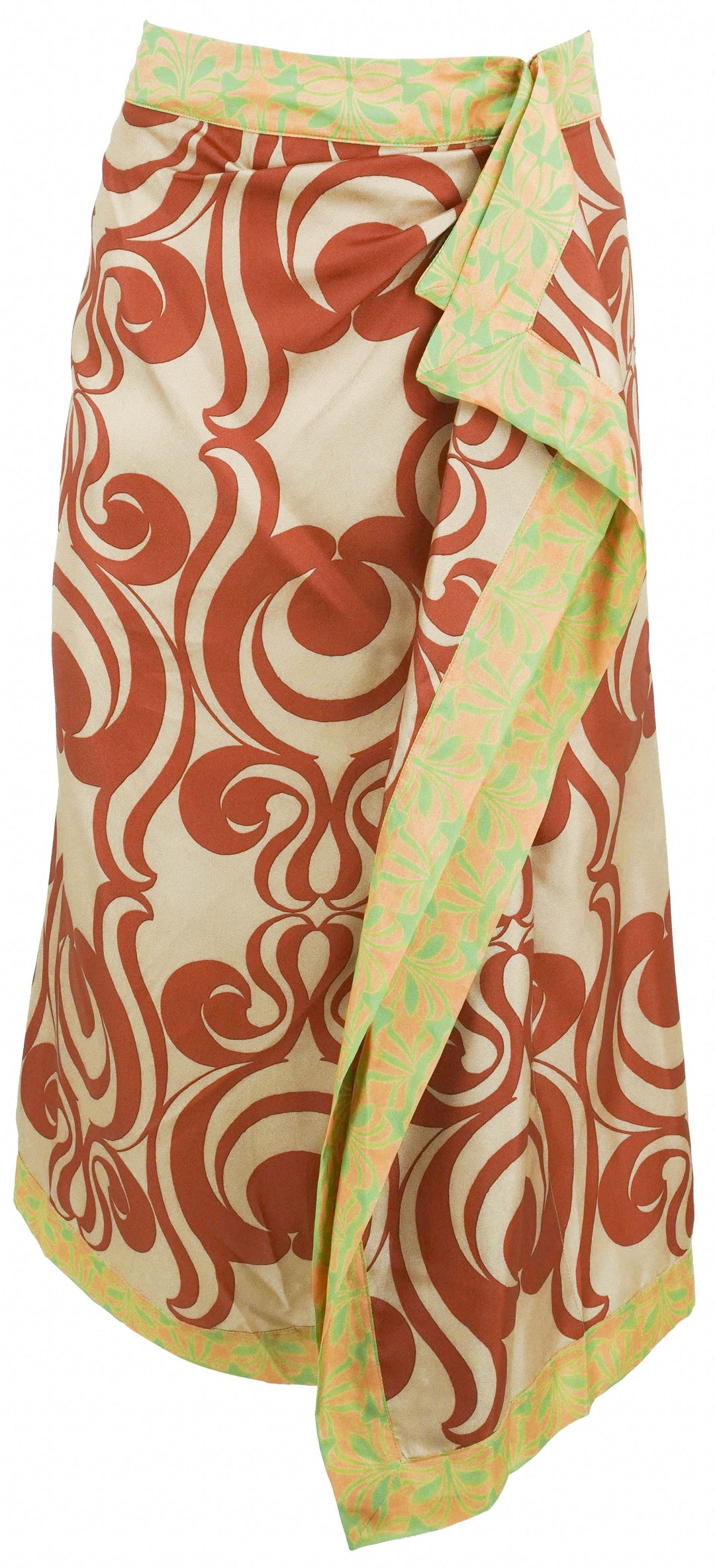 Dries Van Noten Silk Midi Skirt in Brown Multi - Discounts on Dries Van Noten at UAL