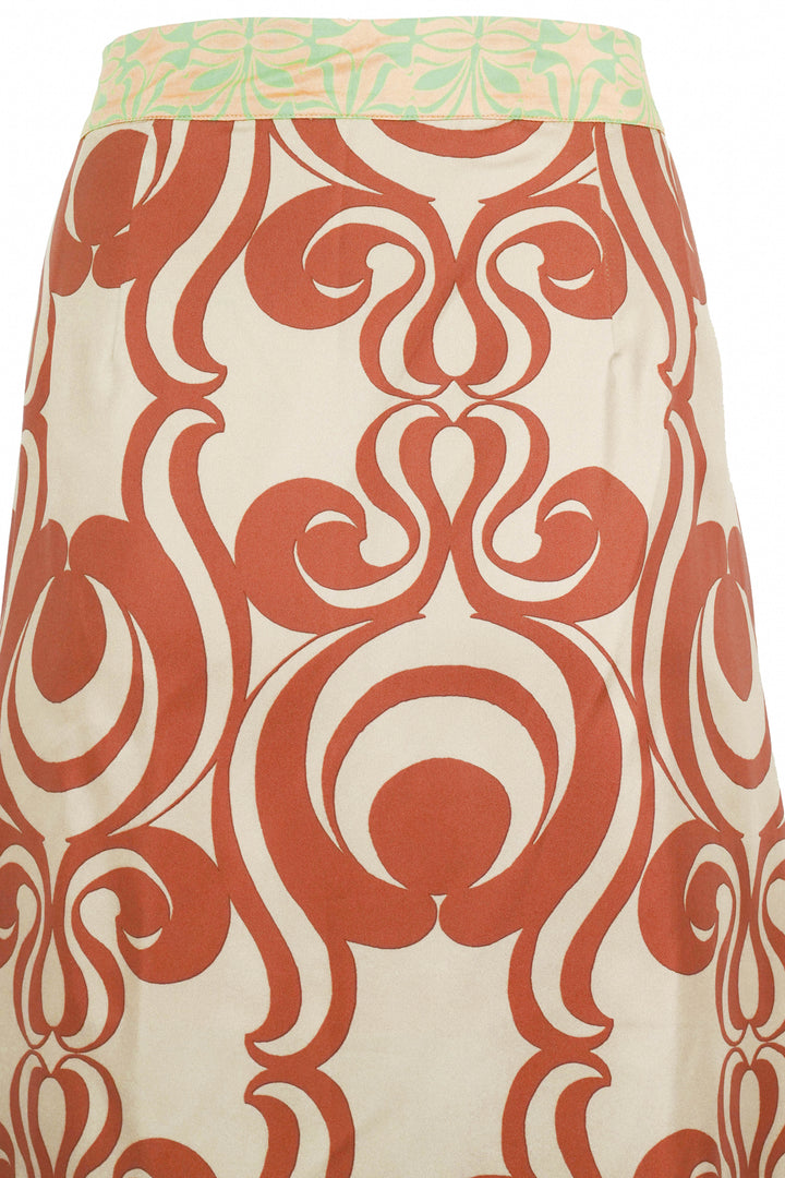 Dries Van Noten Silk Midi Skirt in Brown Multi - Discounts on Dries Van Noten at UAL