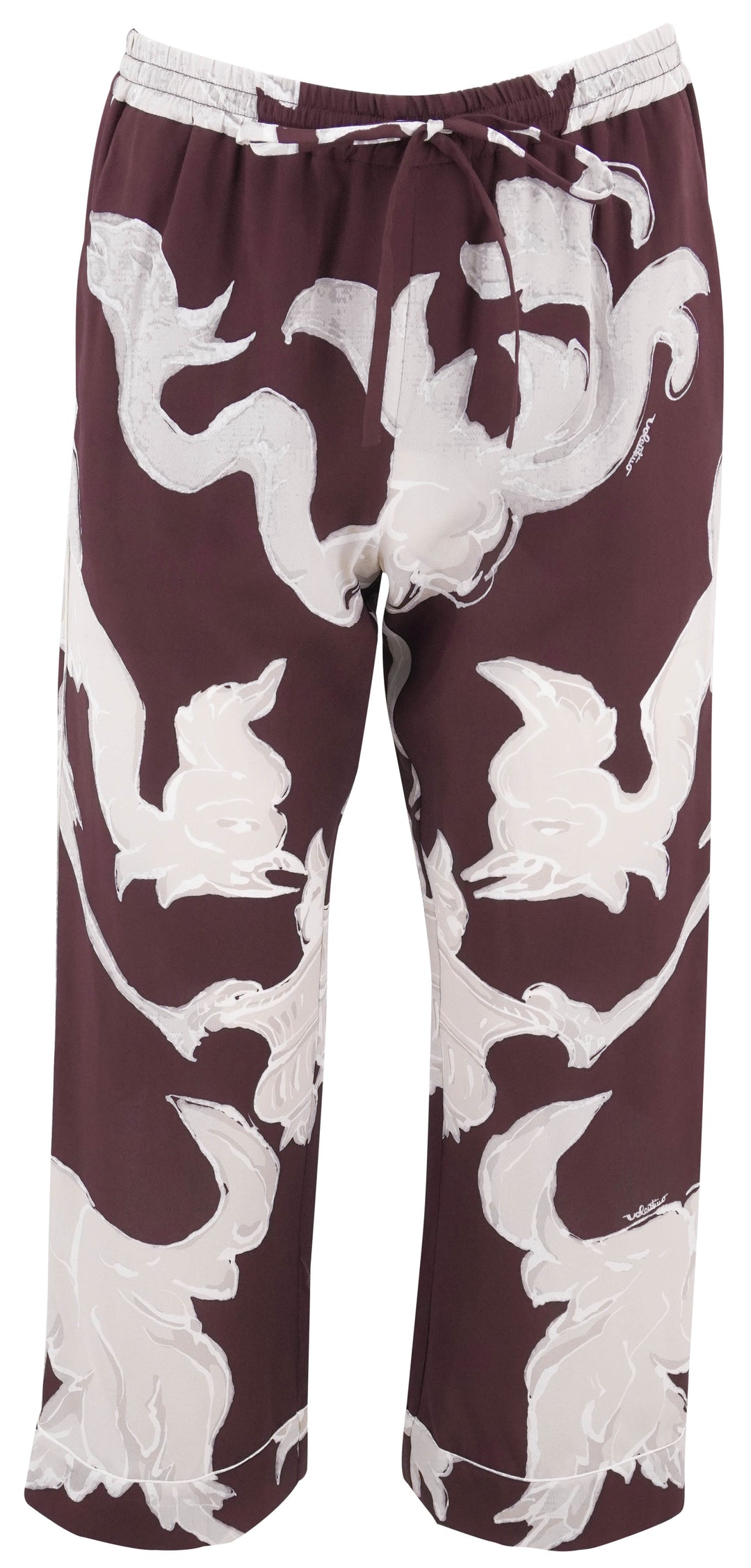 Valentino Cropped Silk Pants in Burgundy and Grey - Discounts on Valentino at UAL