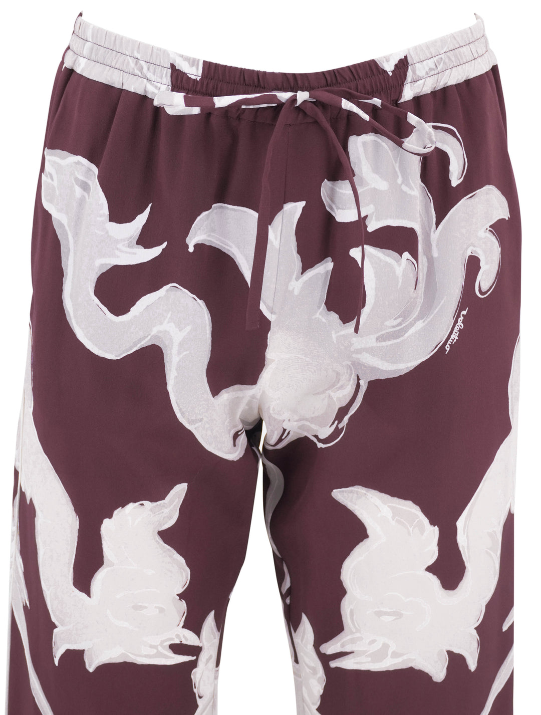 Valentino Cropped Silk Pants in Burgundy and Grey - Discounts on Valentino at UAL