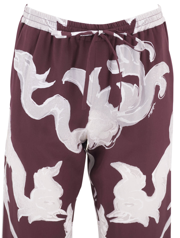 Valentino Cropped Silk Pants in Burgundy and Grey - Discounts on Valentino at UAL