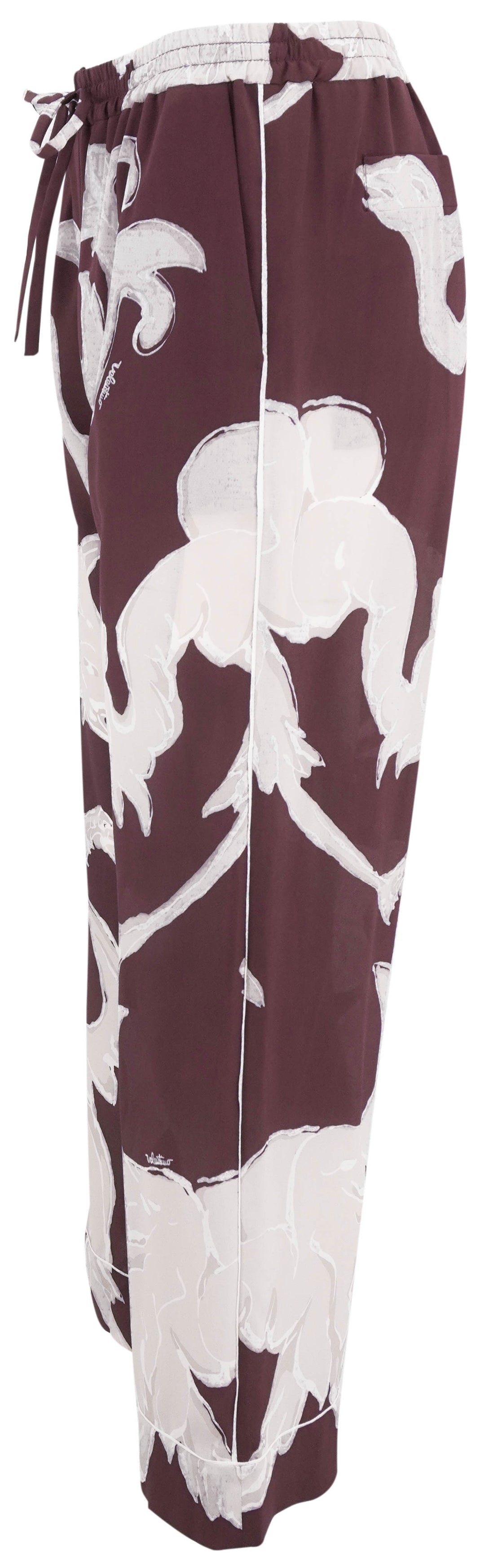 Valentino Cropped Silk Pants in Burgundy and Grey - Discounts on Valentino at UAL