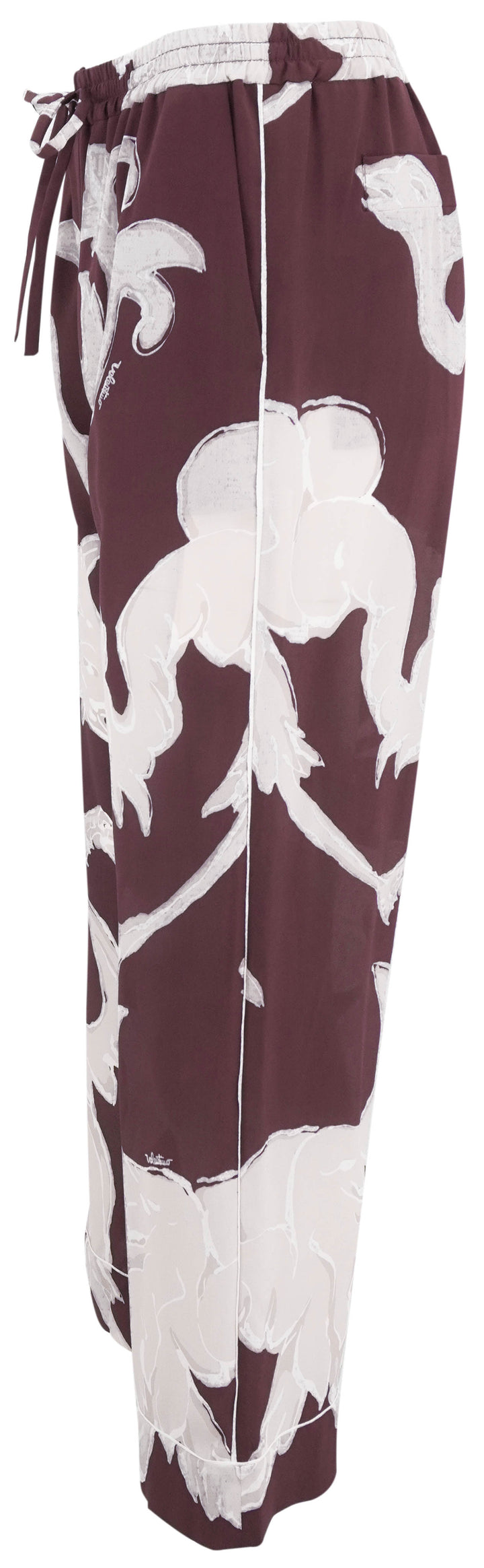 Valentino Cropped Silk Pants in Burgundy and Grey - Discounts on Valentino at UAL