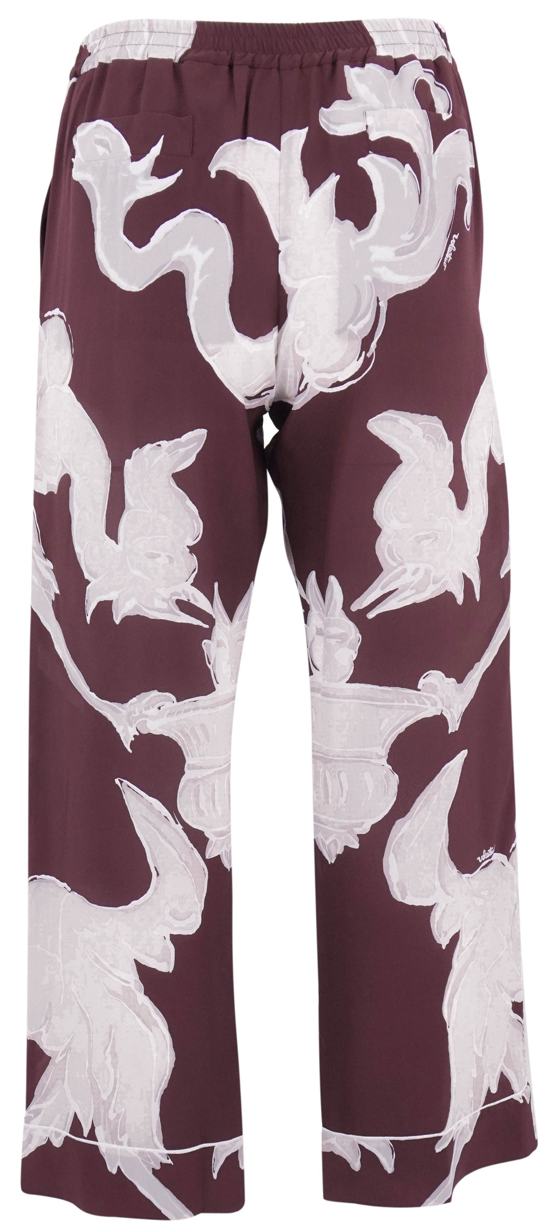 Valentino Cropped Silk Pants in Burgundy and Grey - Discounts on Valentino at UAL