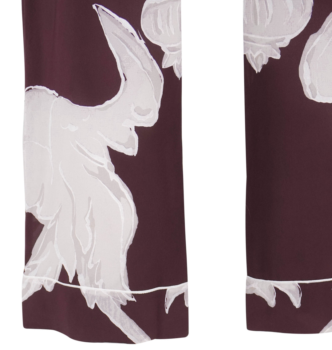 Valentino Cropped Silk Pants in Burgundy and Grey - Discounts on Valentino at UAL