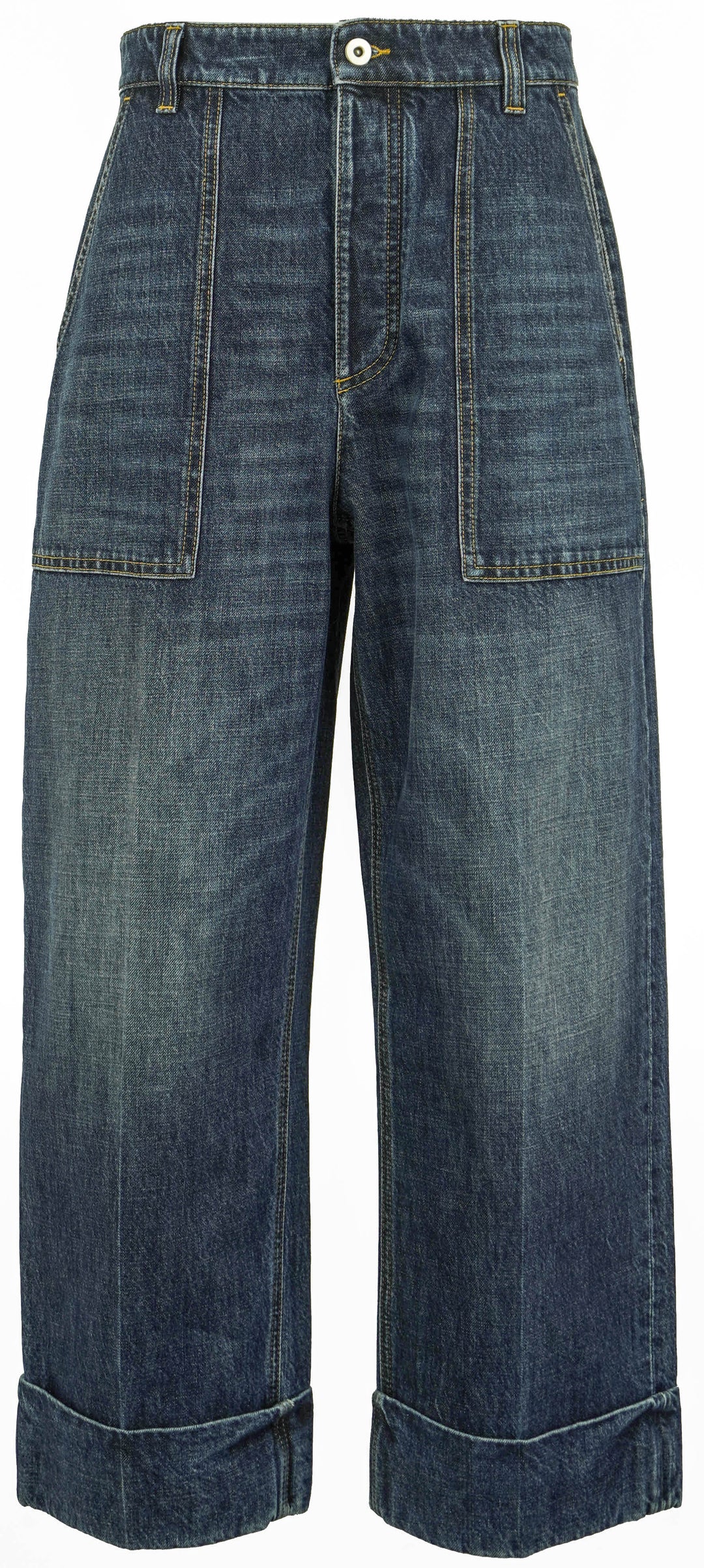 Bottega Veneta Wide Leg Cargo Jeans in Medium Wash - Discounts on Bottega Veneta at UAL