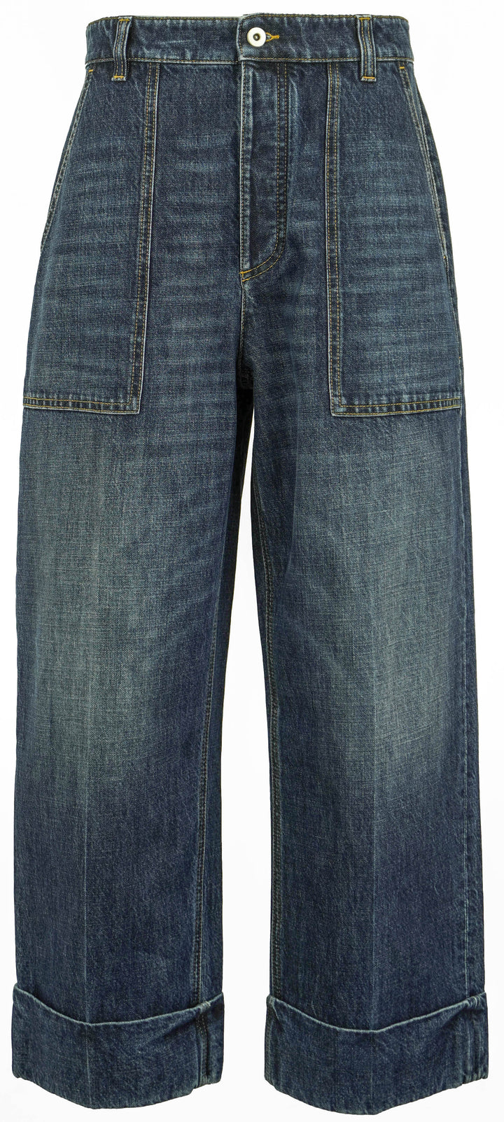 Bottega Veneta Wide Leg Cargo Jeans in Medium Wash - Discounts on Bottega Veneta at UAL