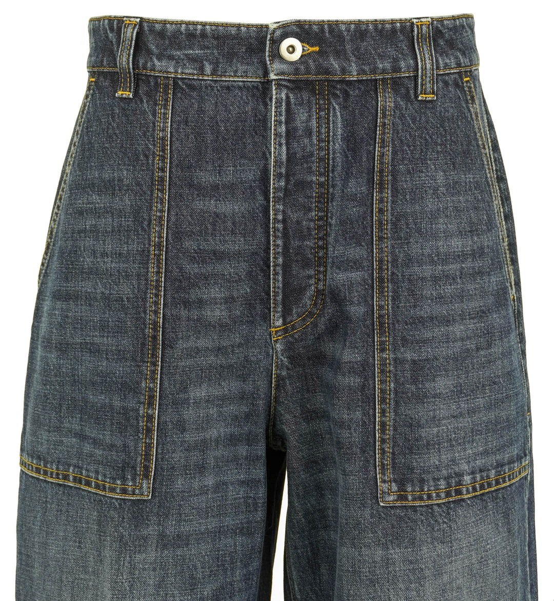 Bottega Veneta Wide Leg Cargo Jeans in Medium Wash - Discounts on Bottega Veneta at UAL