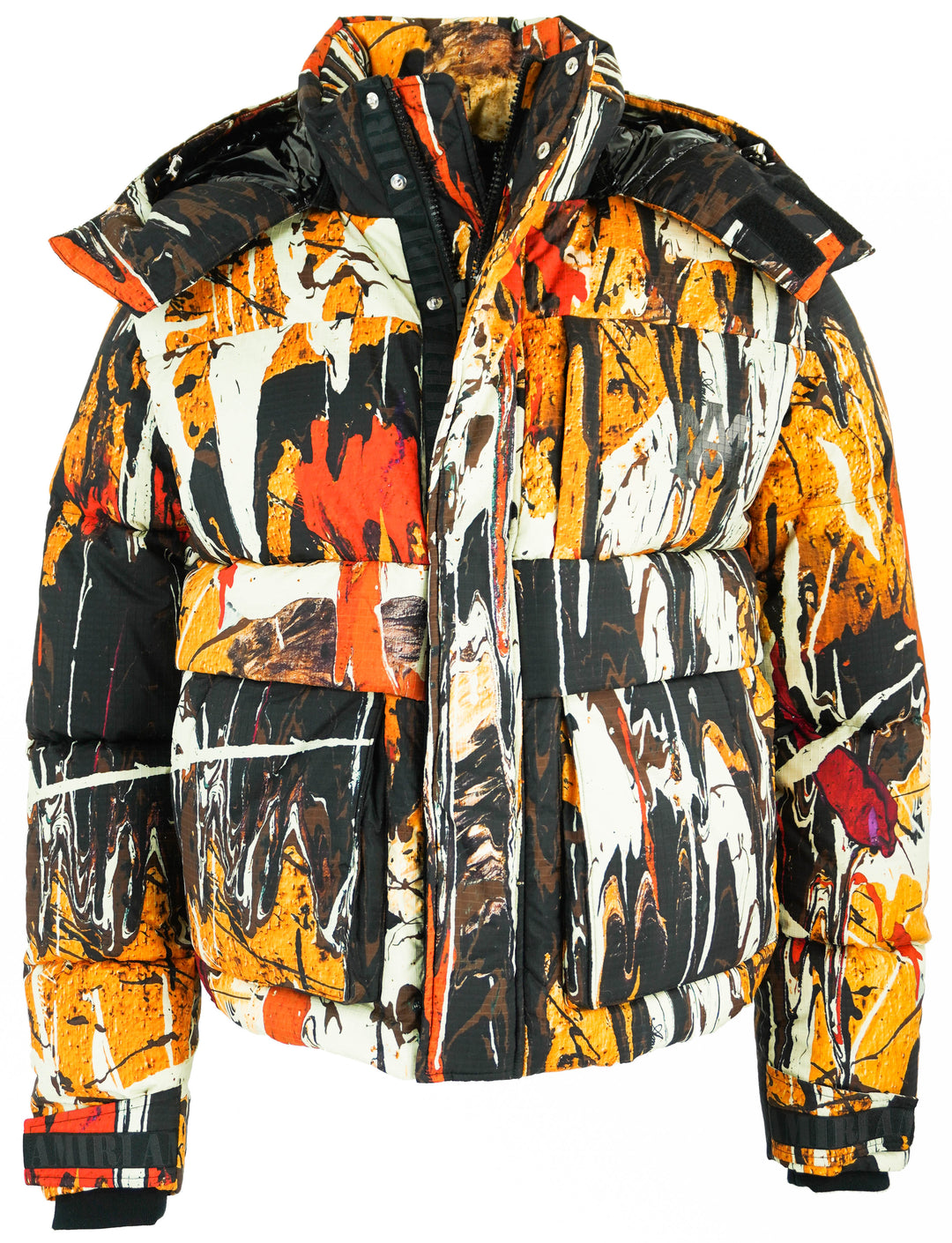 Amiri paint Splatter Puffer Jacket in Orange Multi - Discounts on Amiri at UAL