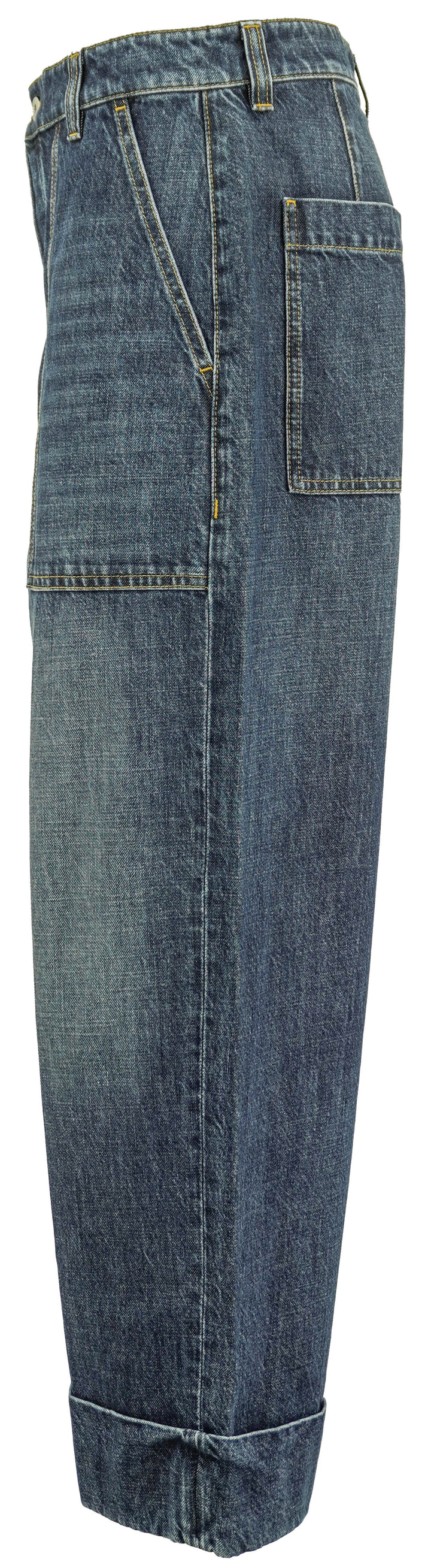 Bottega Veneta Wide Leg Cargo Jeans in Medium Wash - Discounts on Bottega Veneta at UAL