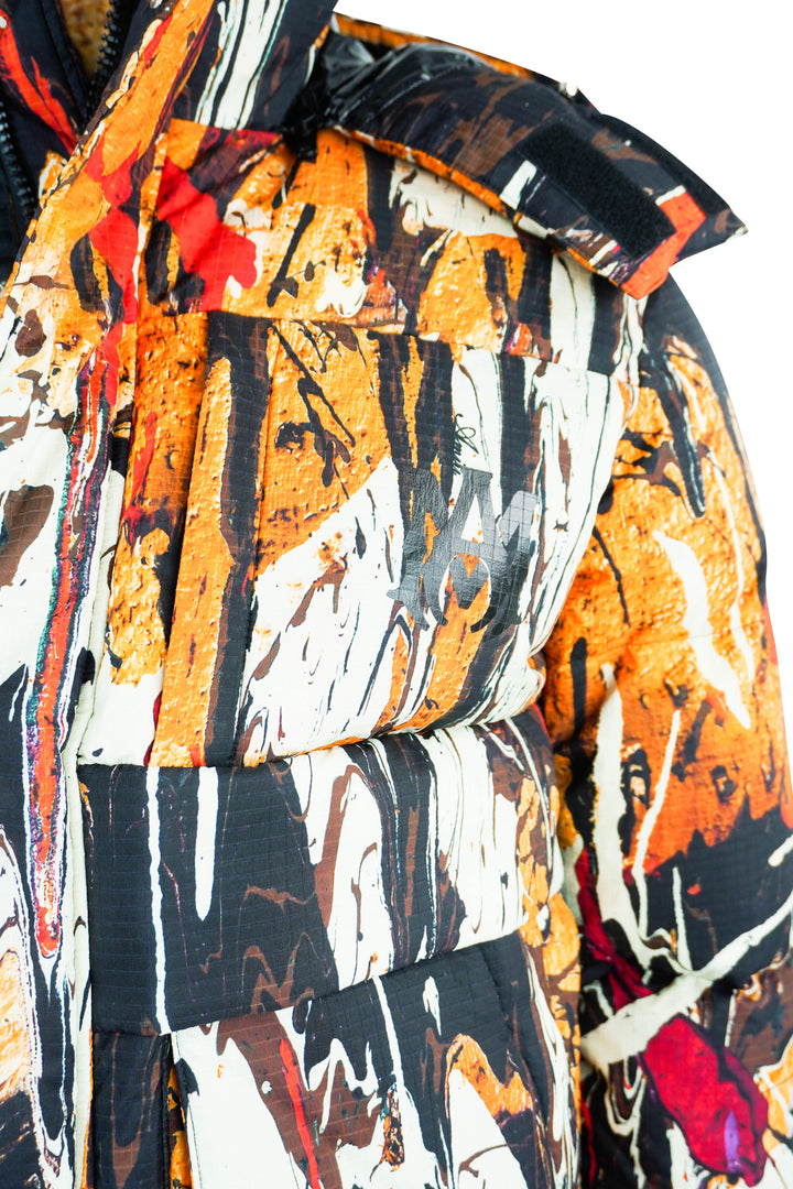 Amiri paint Splatter Puffer Jacket in Orange Multi - Discounts on Amiri at UAL