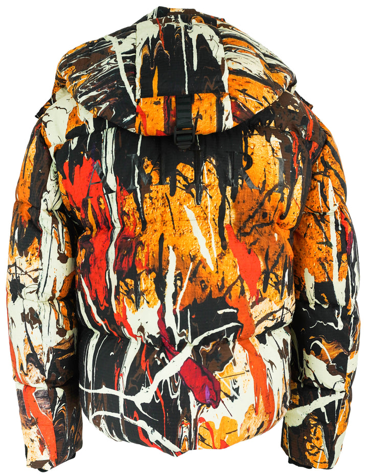 Amiri paint Splatter Puffer Jacket in Orange Multi - Discounts on Amiri at UAL