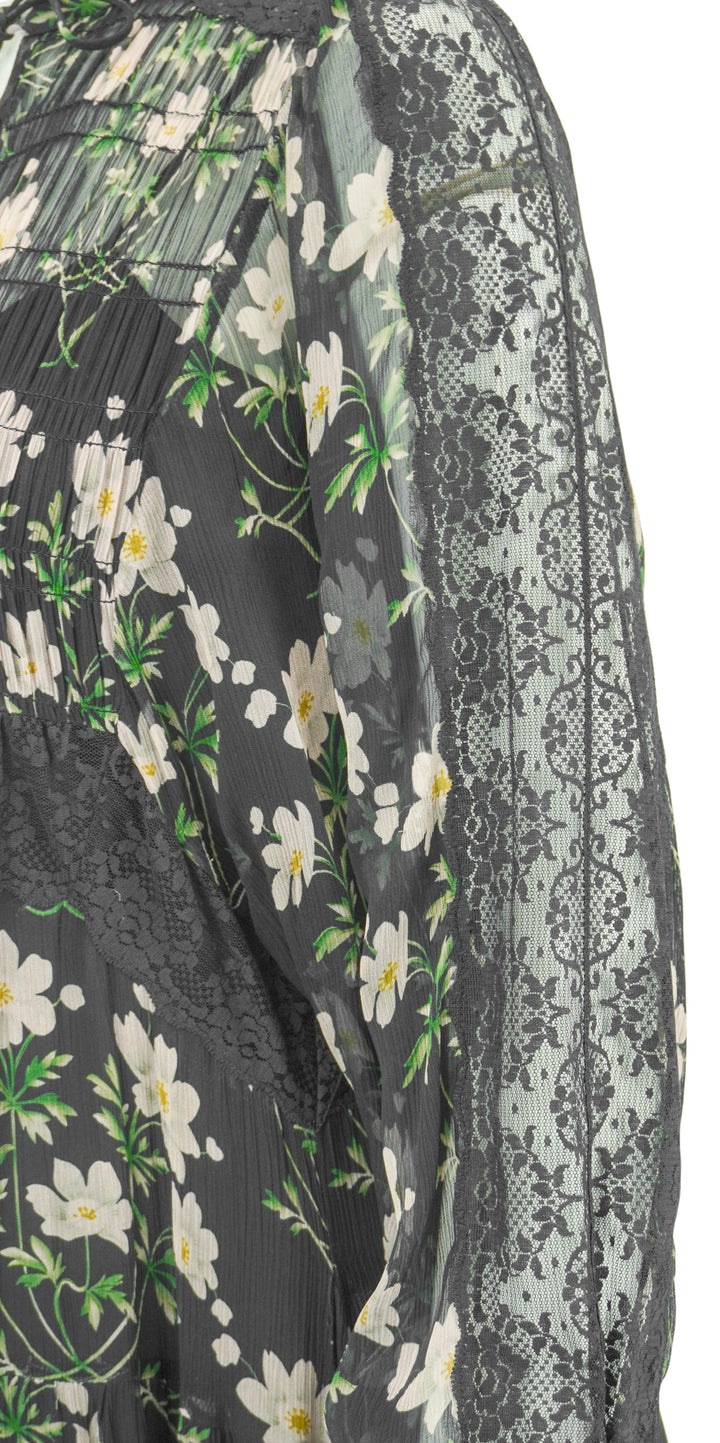 Sea New York Elizabeth Tiered Midi Dress in Black Floral Print