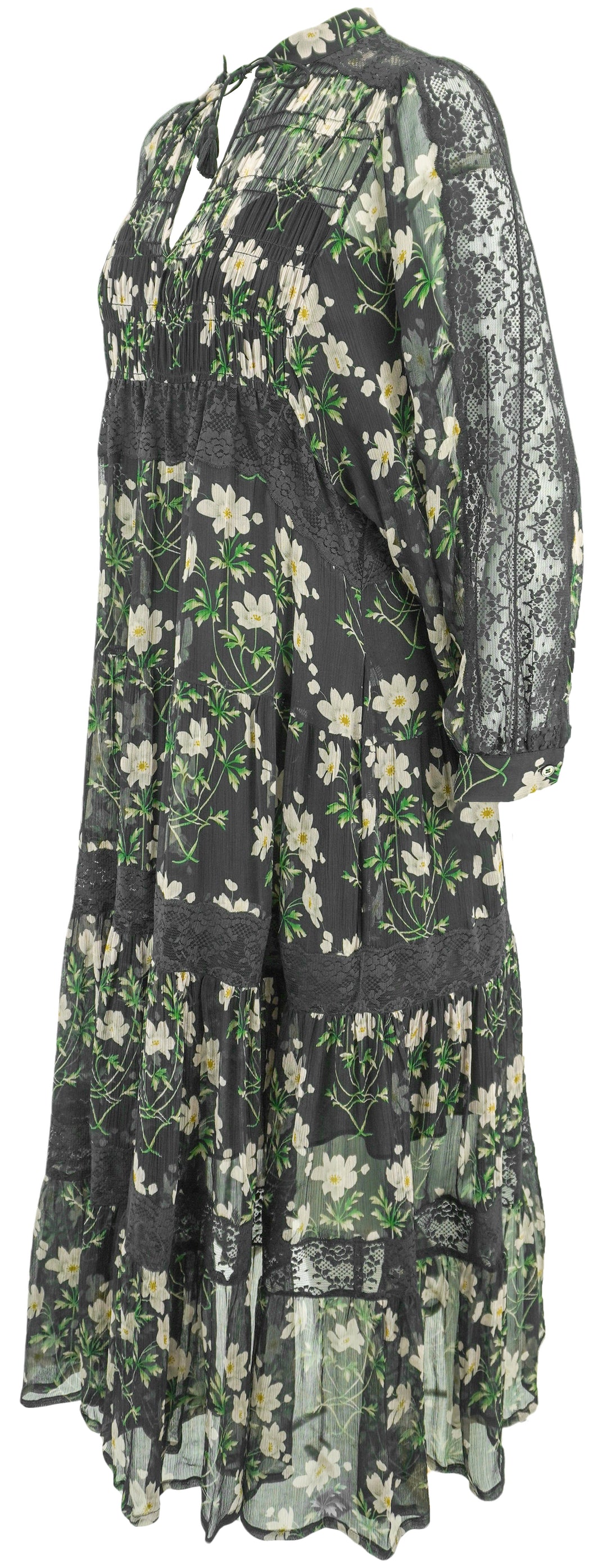Sea New York Elizabeth Tiered Midi Dress in Black Floral Print