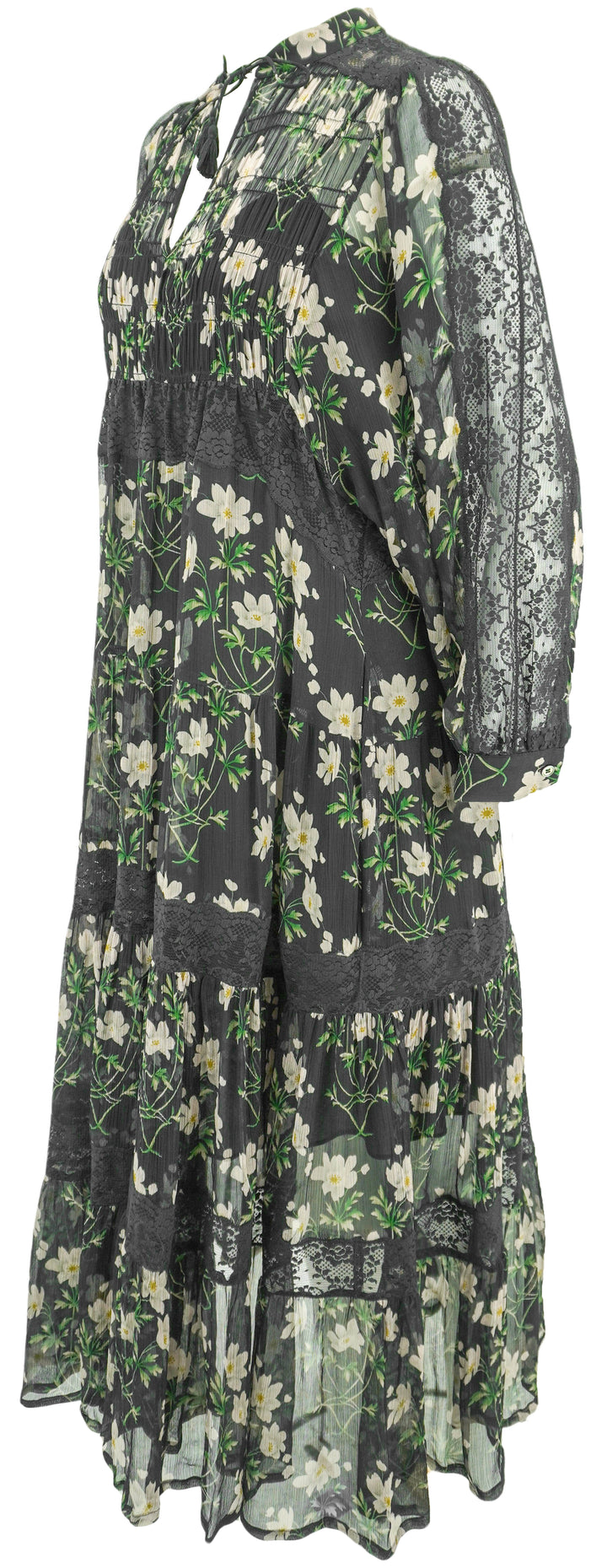 Sea New York Elizabeth Tiered Midi Dress in Black Floral Print