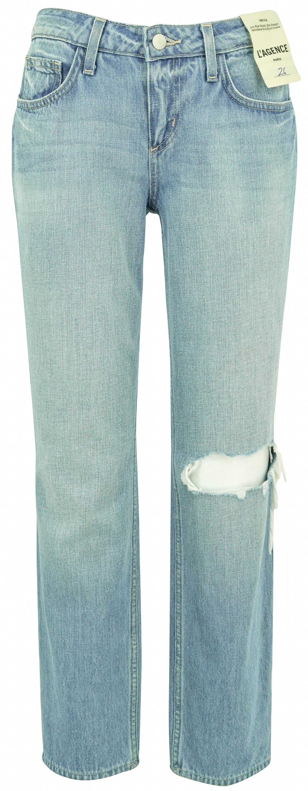 L'Agence Nevia Low Rise Slouchy Slim Straight Denim in Zion Destruct - Discounts on L'Agence at UAL