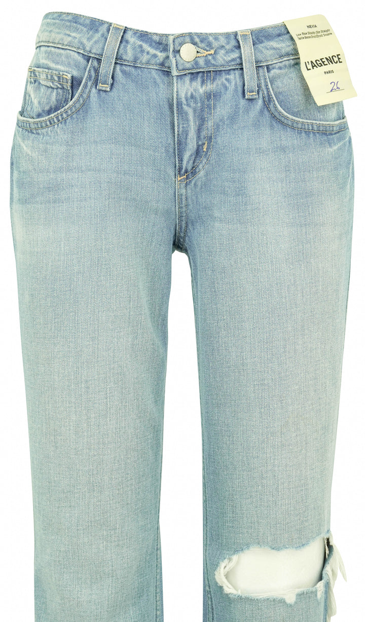 L'Agence Nevia Low Rise Slouchy Slim Straight Denim in Zion Destruct - Discounts on L'Agence at UAL