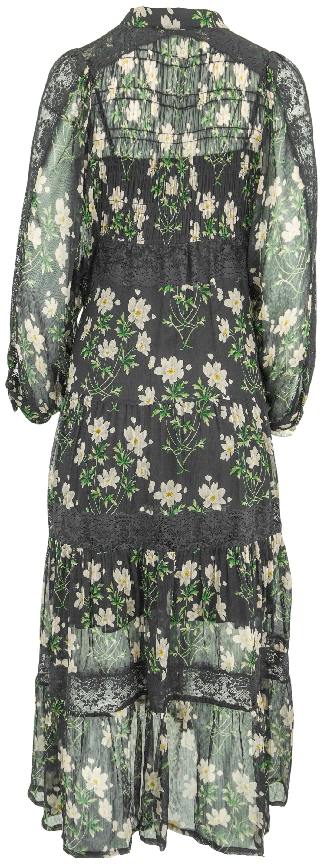 Sea New York Elizabeth Tiered Midi Dress in Black Floral Print
