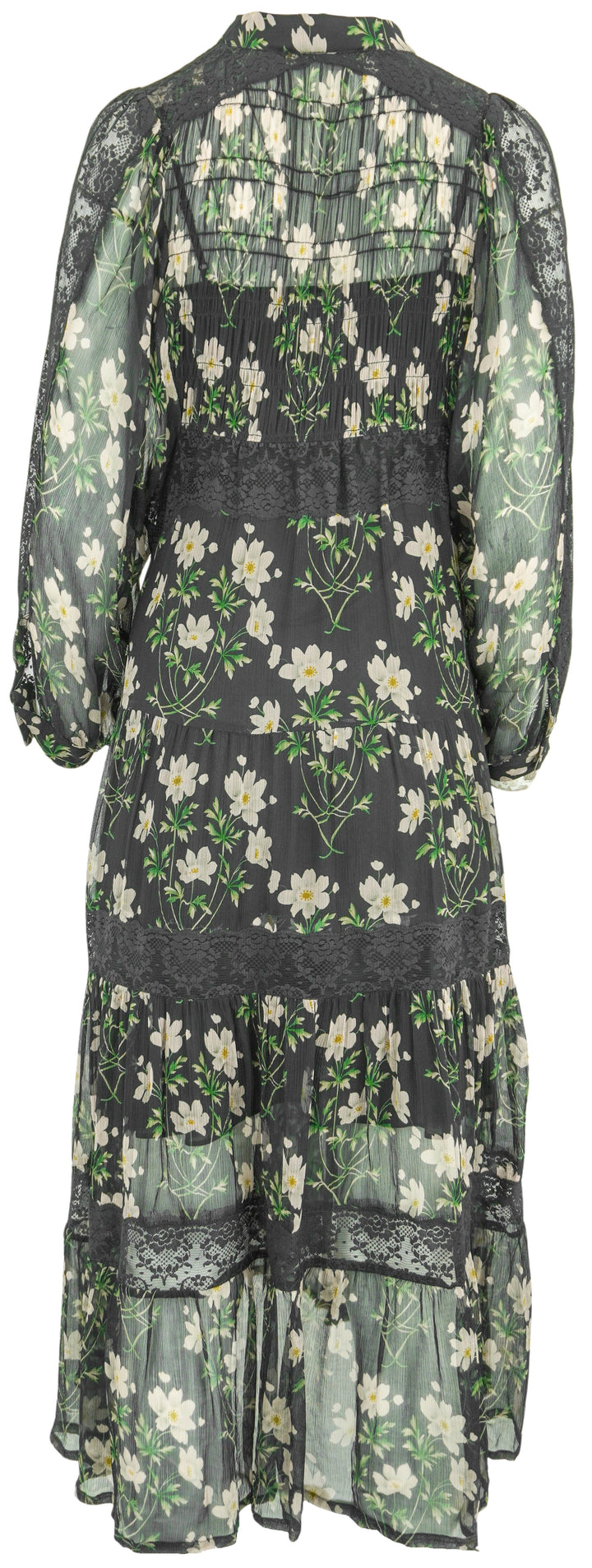 Sea New York Elizabeth Tiered Midi Dress in Black Floral Print