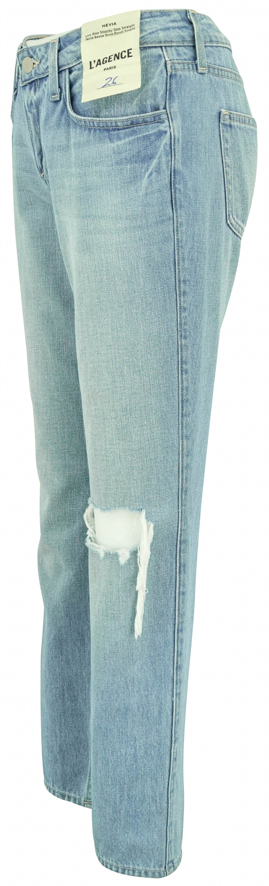L'Agence Nevia Low Rise Slouchy Slim Straight Denim in Zion Destruct - Discounts on L'Agence at UAL