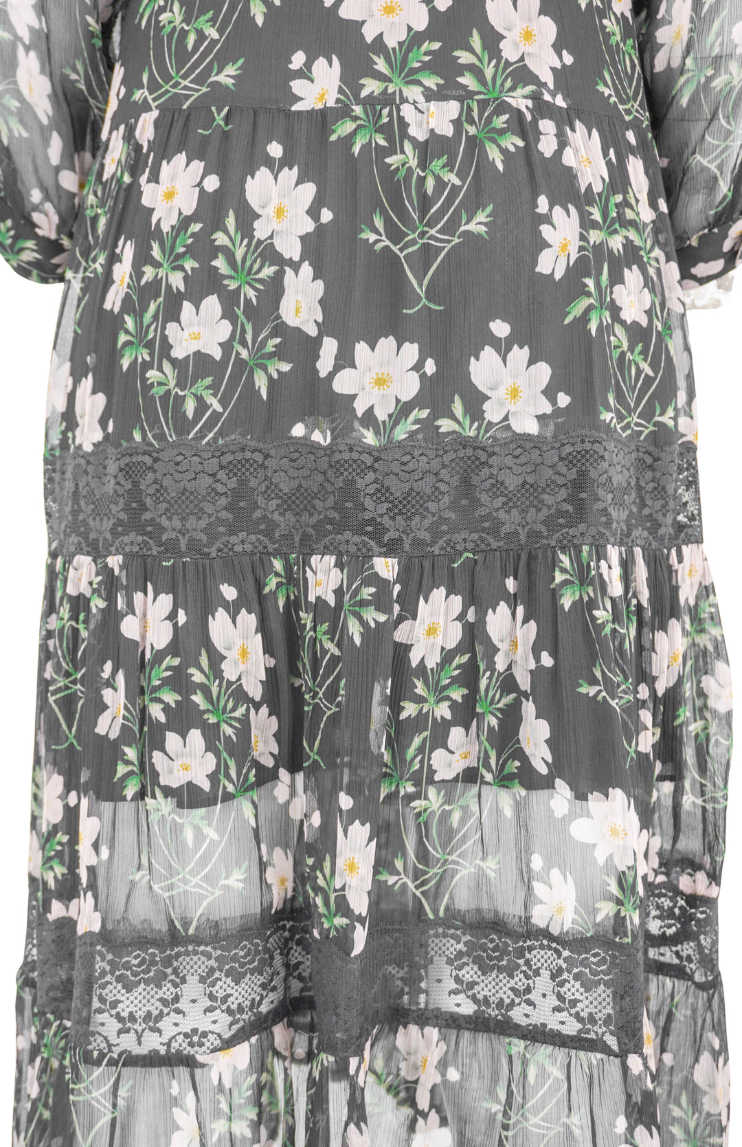Sea New York Elizabeth Tiered Midi Dress in Black Floral Print