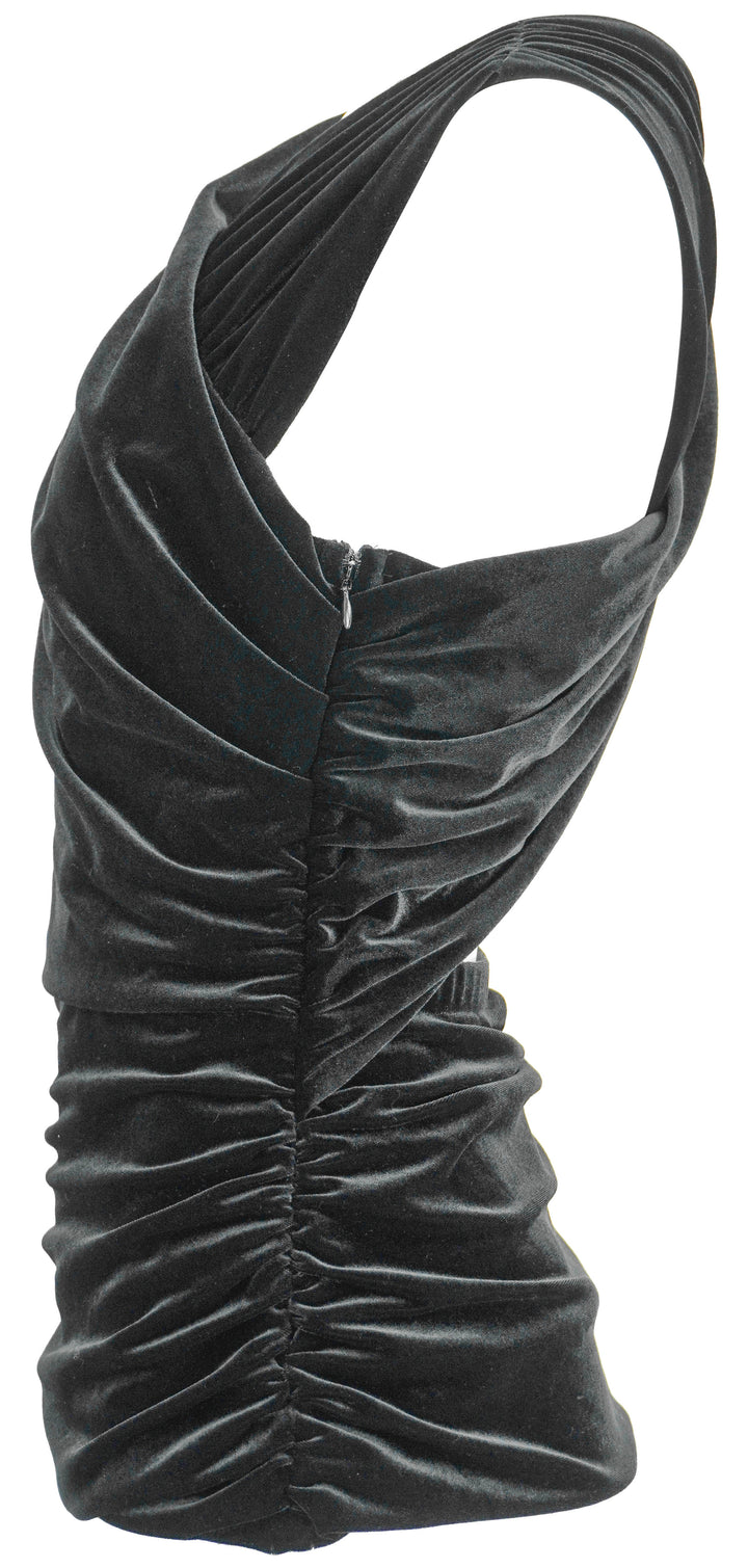 Ganni Velvet Ruched Sleeveless Top in Black - Discounts on GANNI at UAL