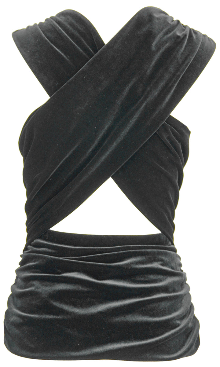 Ganni Velvet Ruched Sleeveless Top in Black - Discounts on GANNI at UAL