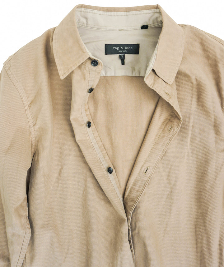 Rag & Bone Corduroy Button Down Shirt in Beige - Discounts on Rag & Bone at UAL