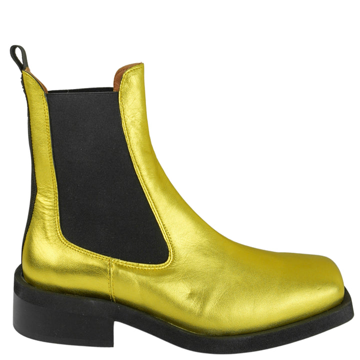 Ganni Leather Chelsea Boots in Metallic Gold - Discounts on GANNI at UAL