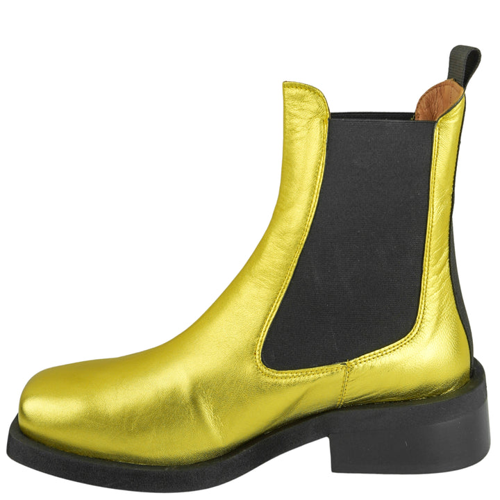 Ganni Leather Chelsea Boots in Metallic Gold - Discounts on GANNI at UAL