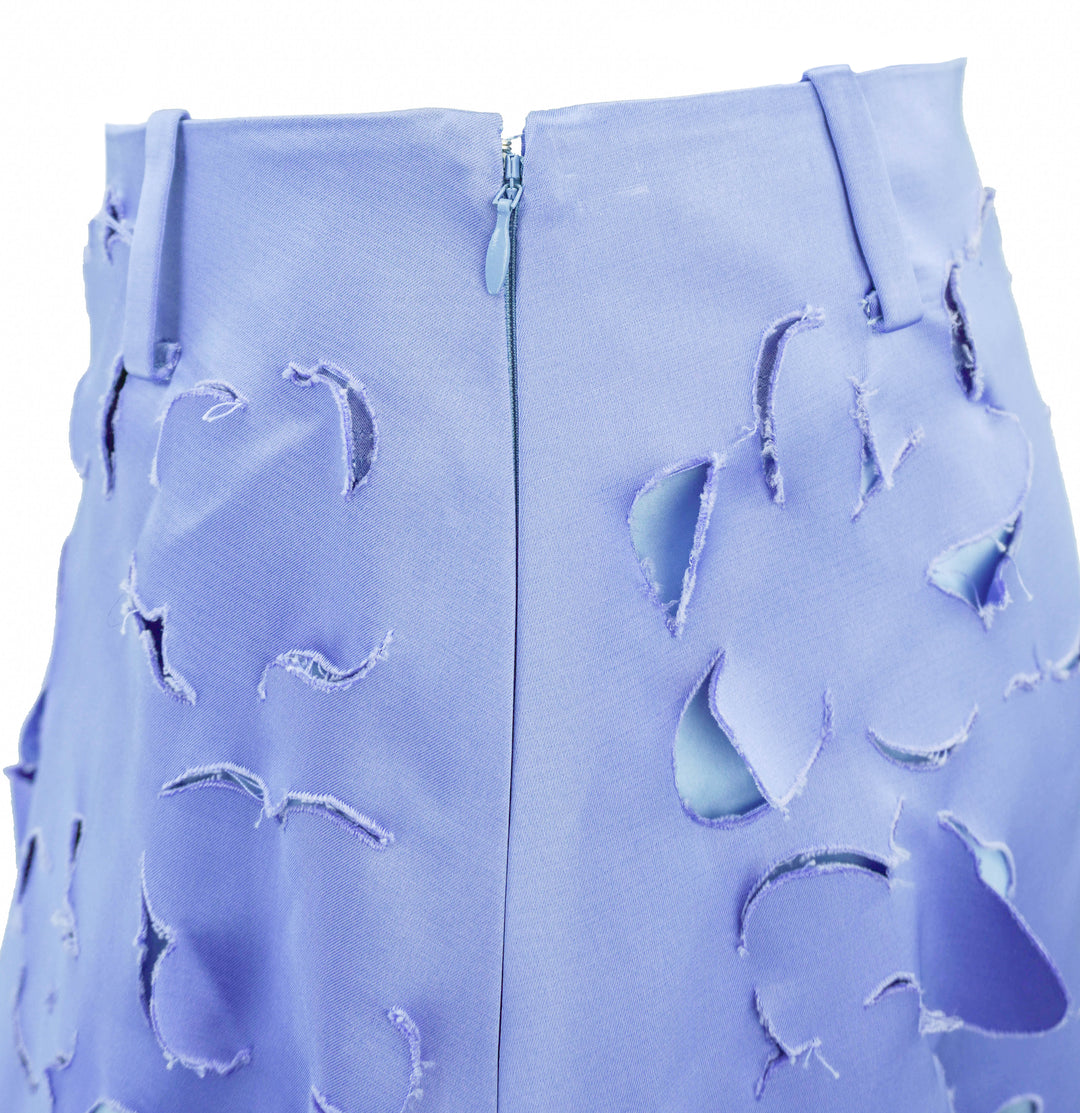Marni Embroidered Duchesse Satin Cut-Out Skirt in Blue Lilac - Discounts on MARNI at UAL