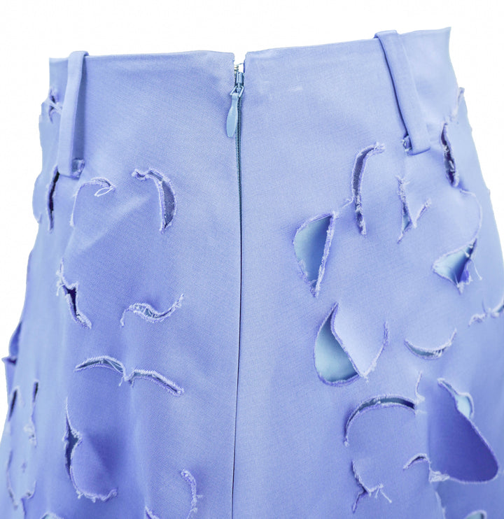 Marni Embroidered Duchesse Satin Cut-Out Skirt in Blue Lilac - Discounts on MARNI at UAL