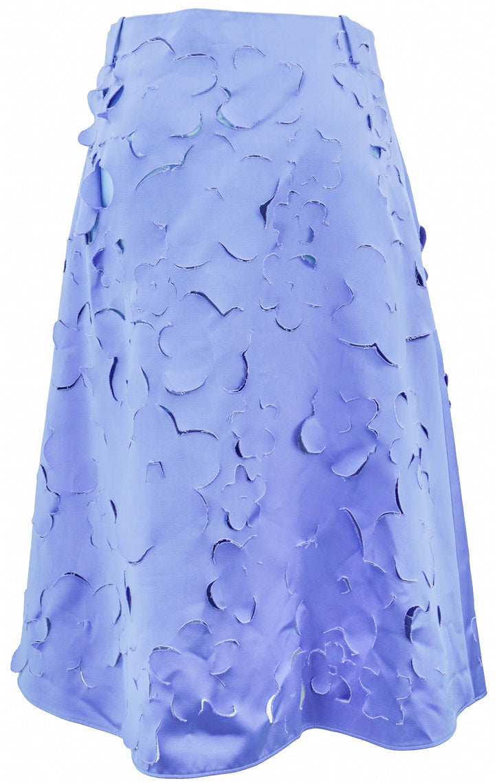 Marni Embroidered Duchesse Satin Cut-Out Skirt in Blue Lilac - Discounts on MARNI at UAL
