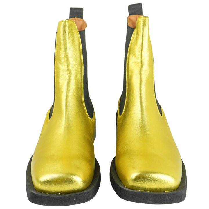 Ganni Leather Chelsea Boots in Metallic Gold - Discounts on GANNI at UAL