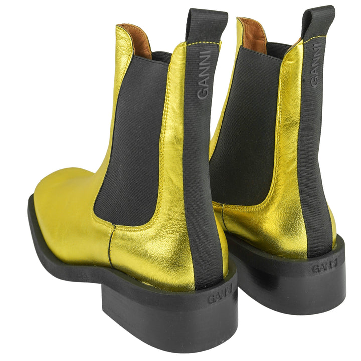 Ganni Leather Chelsea Boots in Metallic Gold - Discounts on GANNI at UAL