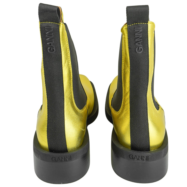 Ganni Leather Chelsea Boots in Metallic Gold - Discounts on GANNI at UAL
