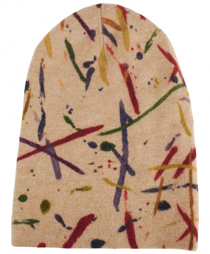Autumn Cashmere Paint Splatter Beanie in Cork