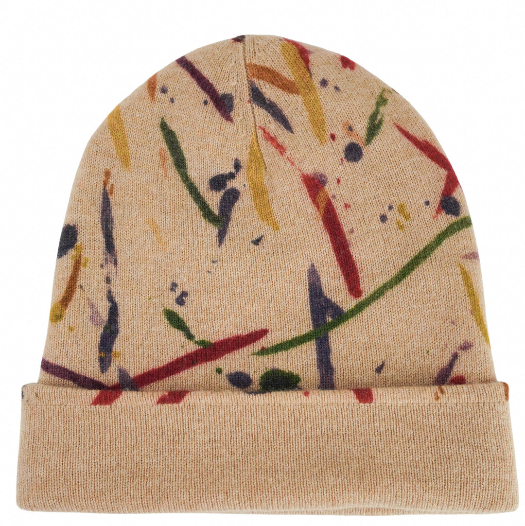 Autumn Cashmere Paint Splatter Beanie in Cork